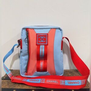 CHANEL Vibrant Red and Sky Blue Messenger Bag